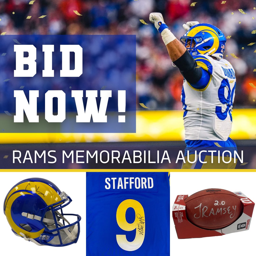 LAFDFoundation's tweet photo. The @LAFDFoundation @RamsNFL memorabilia auction is live! 🏆
Bid now to win autographed items from your favorite Super Bowl #champs!
View items & bid at https://t.co/bOBjcIv2Fc
#Rams #SuperBowl #Auction #LAFD #LAFDfoundation https://t.co/VMZQovElcL