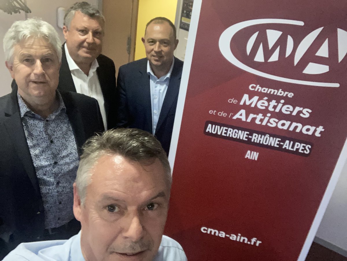 Rencontre cet après midi avec la ⁦⁦⁦<a href="/cmaAURA/">CMA Auvergne-Rhône-Alpes</a>⁩ département de l’Ain - <a href="/D/">d</a>. GAUDET Directeur &amp; <a href="/P/">P.</a> GIRAUD Président, le Domaine Partenariat ⁦&amp; Synergie ⁦<a href="/ca_centrest/">Crédit Agricole Centre-est</a>⁩ et le Pôle Entrepreneur &amp; Patrimoine de Bourg ⁦<a href="/PatGERARD1311/">GERARD Patrice</a>⁩ .De belles synergies à venir