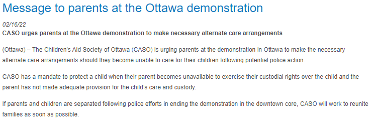 stephanie_ha's tweet photo. NEW: Children's Aid Society issues warning to parents at #OttawaOccupation 'to make the necessary alternate care arrangements should they become unable to care for their children following potential police action.' #ottnews #cdnpoli https://t.co/uh21cqstdN