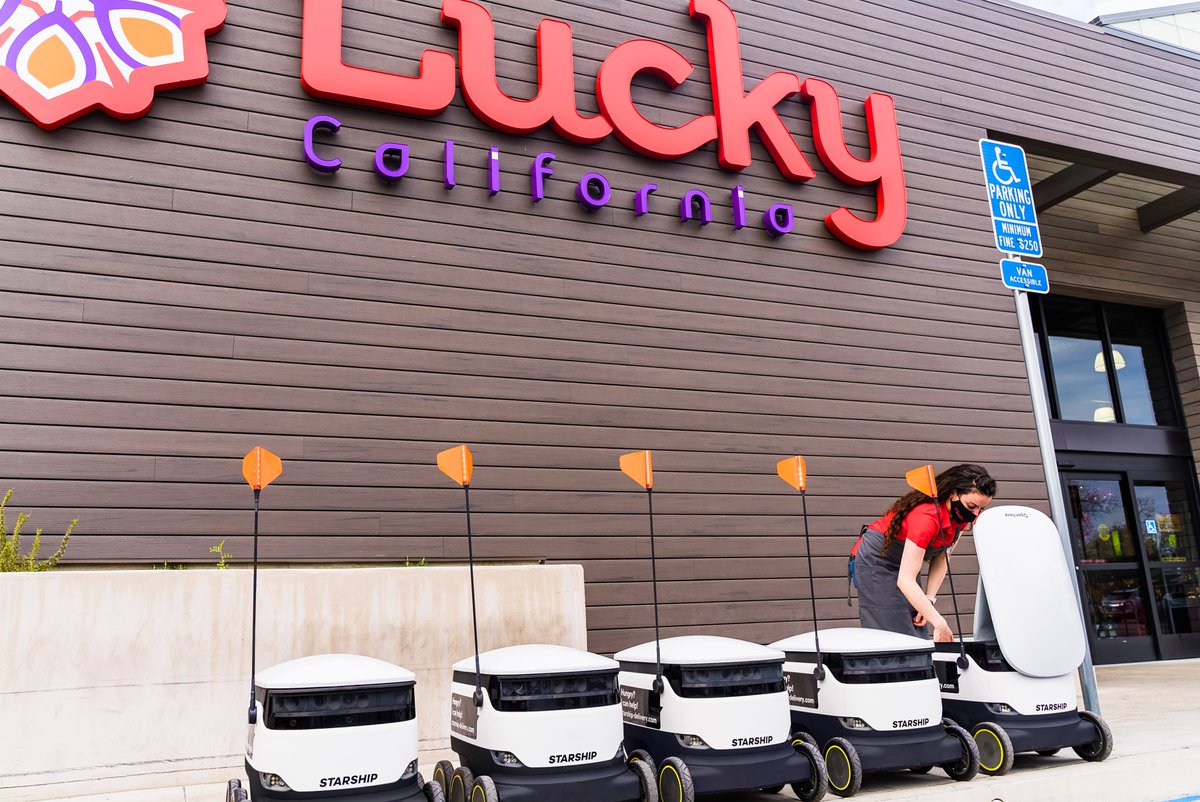 StarshipRobots's tweet image. On National Innovation Day, we’re excited to launch our grocery delivery service in the San Francisco Bay Area. Our partnership with @SaveMart now brings autonomous, on-demand robot deliveries to the great people of Pleasanton, from their Lucky, CA store. starship.xyz/press_releases…