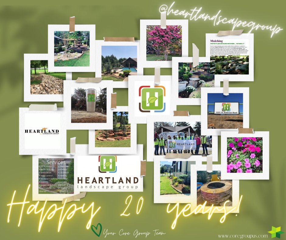 20 Years! 👏 What an achievement! 🏆 Shoutout to our client @heartlandlandscapegroup  So many congrats on your 20th anniversary!💚Your CORE Group team 

#20years #smallbusiness #heartlandscapegroup #coregroupus #growprofitably #congratulations