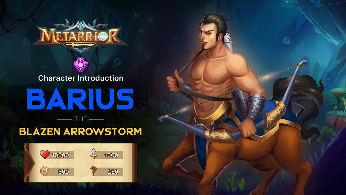 metarrior's tweet photo. 🥳A centaur, Barius, also known as the Blazen Arrowstorm, is well known for his bravery and deadliness on the battlefield. Want to know more about Barius? Read here: https://t.co/VV8CYxUIc8
#metarrior #NFT #Barius https://t.co/WhkggeYzBM