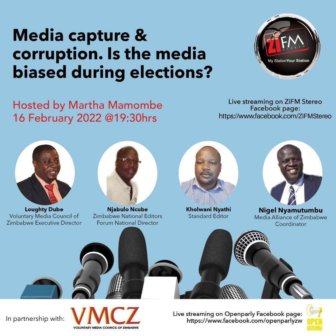 VMCZ Zimbabwe (@voluntarymedia) on Twitter photo Happening tonight at 19:30hrs on <a href="/ZiFMStereo/">ZiFM Stereo</a> and <a href="/OpenParlyZw/">Open Parly ZW</a> Facebook Page. Be part of the conversation! Is the media biased during elections?
<a href="/ZinefZimbabwe1/">ZinefZimbabwe1</a> <a href="/monitorszim/">Media Monitors</a> <a href="/MAZ_Zim/">Media Alliance Zim</a> <a href="/thestandardzim/">The Standard Zim</a> <a href="/ZUJOfficial/">Zimbabwe Union of Journalists</a> Happening tonight at 19:30hrs on <a href="/ZiFMStereo/">ZiFM Stereo</a> and <a href="/OpenParlyZw/">Open Parly ZW</a> Facebook Page. Be part of the conversation! Is the media biased during elections?
<a href="/ZinefZimbabwe1/">ZinefZimbabwe1</a> <a href="/monitorszim/">Media Monitors</a> <a href="/MAZ_Zim/">Media Alliance Zim</a> <a href="/thestandardzim/">The Standard Zim</a> <a href="/ZUJOfficial/">Zimbabwe Union of Journalists</a>
