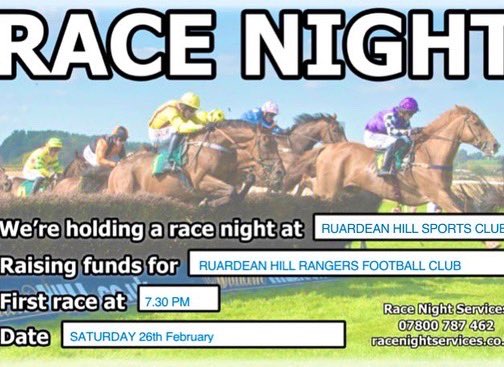 RHRFC's tweet photo. 🐴RACE NIGHT🐴 

A reminder about our up and coming Race Night, being hosted next week on the 26th of Feb at Ruardean Hill Sports and Social Club! 

Make sure to come and get involved in the fun! Starting at 19:30pm! 🐎 https://t.co/Q3fyDVBdWd