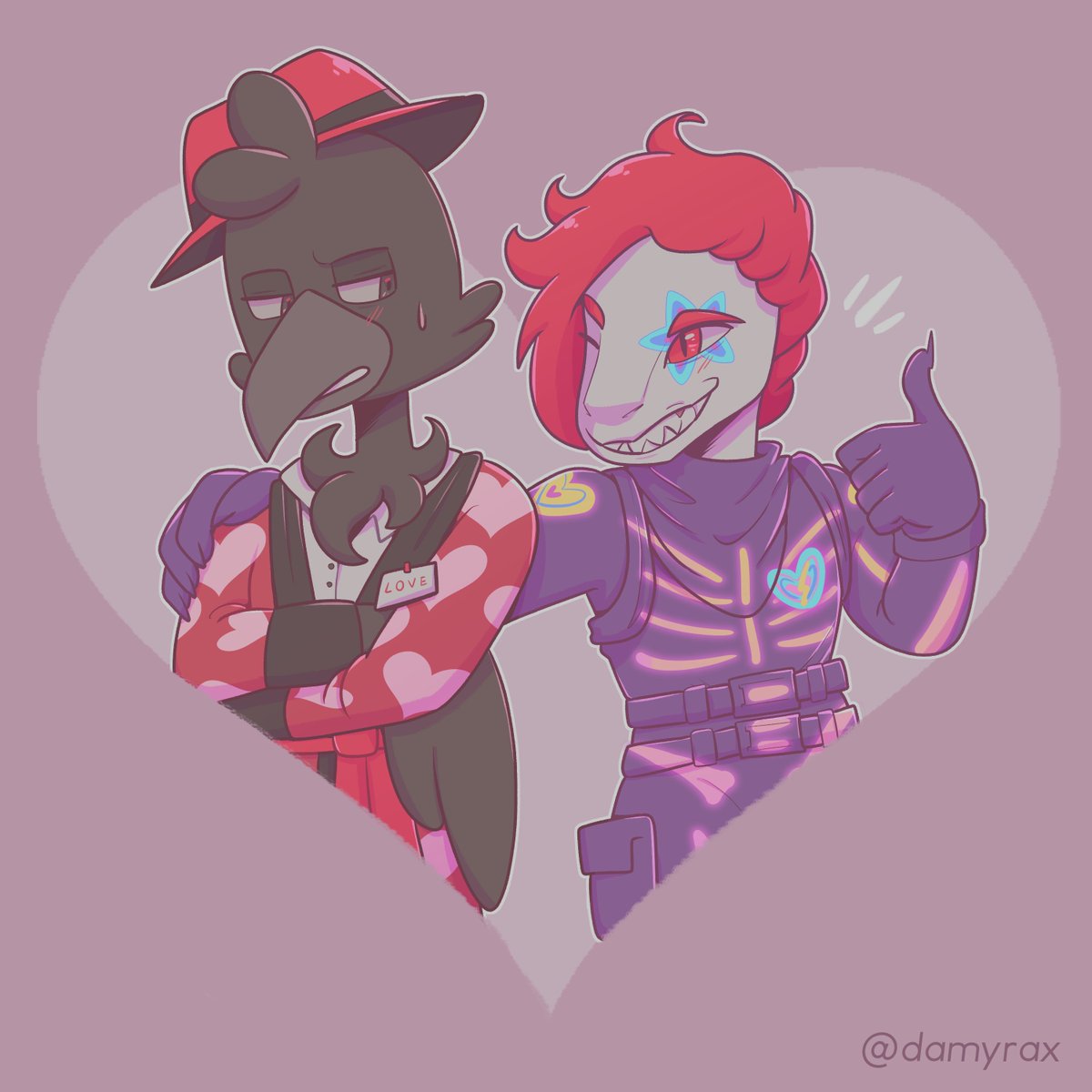 damyrax's tweet photo. El jefe y el dino con outfit del evento de San Valentín❤️
#focusfanart #rapturs https://t.co/ZZYzOFwfO5
