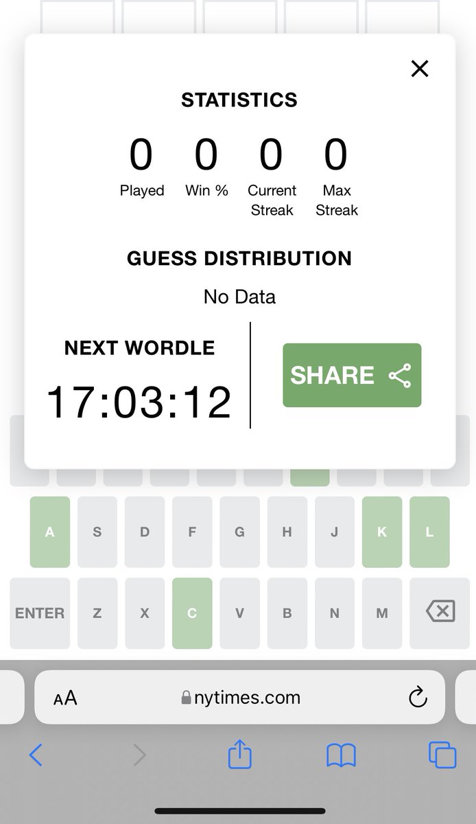 anbphillips's tweet photo. @NYTimesWordplay No stats carried over for me and now every game is a new game for me. Why @NYTimesWordplay ?!? https://t.co/KpVyHn8fOV