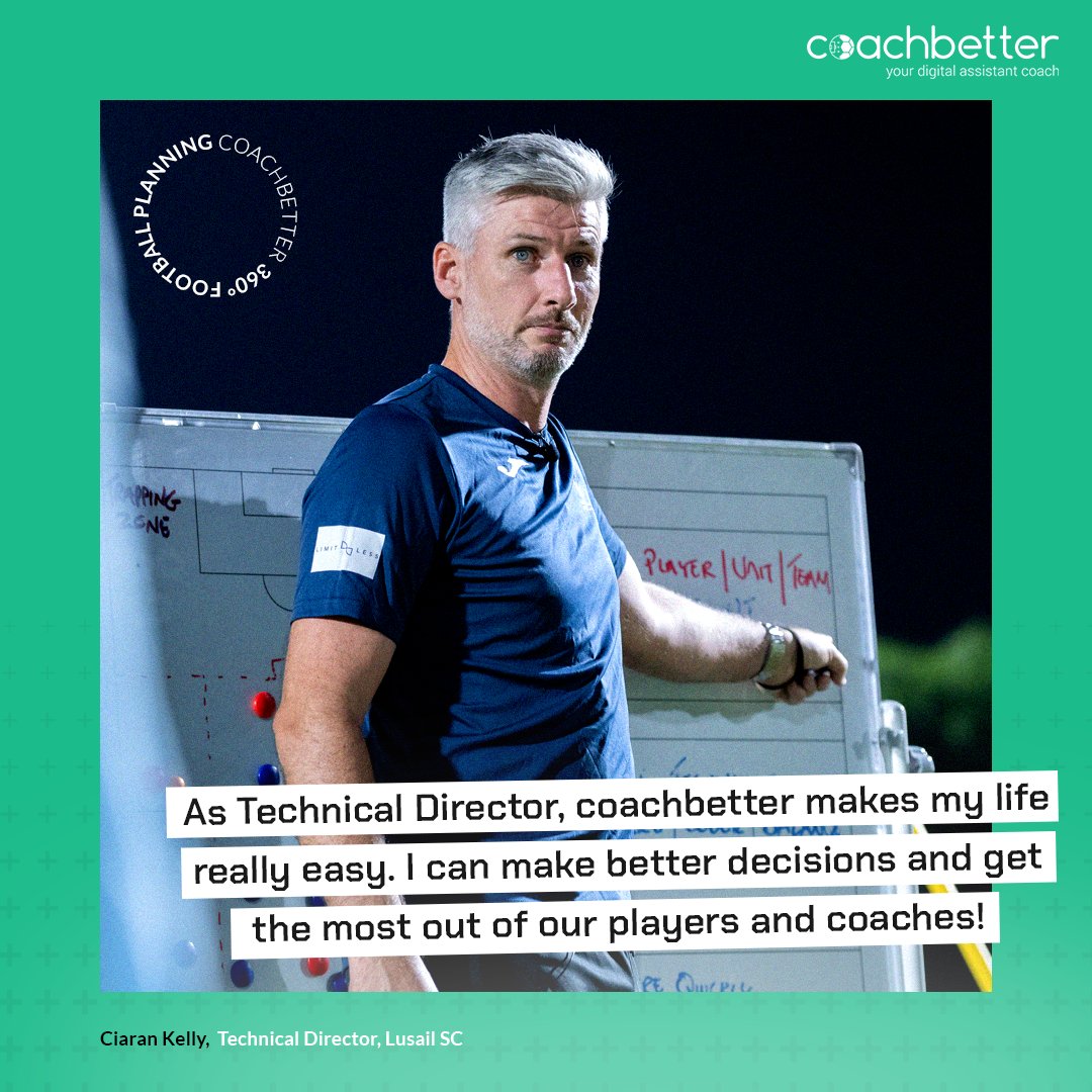 CoachbetterHQ's tweet photo. 🗣️ “As Technical Director, coachbetter makes my life really easy. I can make better decisions and get the most out of our players and coaches!” - Ciaran Kelly, @LUSAIL_FA 

#coachbetter #lfa #qatar https://t.co/0bQ54djvd0