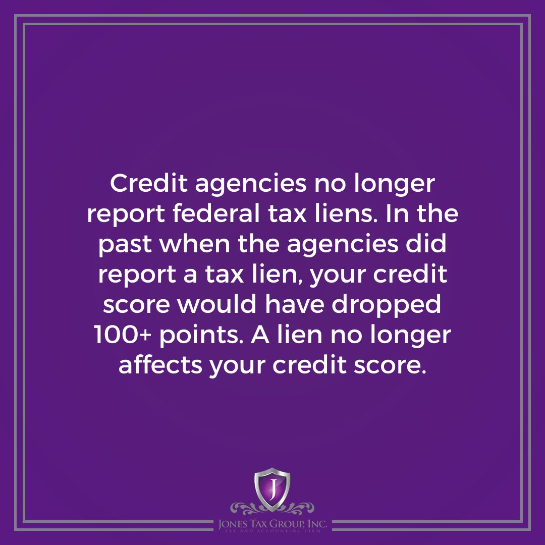 JonesTaxGroup_'s tweet photo. Credit agencies no longer report federal tax liens. In the past when the agencies did report a tax lien, your credit score would have dropped 100+ points. A lien no longer affects your credit score.
Schedule a tax assessment today - https://t.co/bvuGFW8R36
#taxpreparation #taxpro https://t.co/tZIt3dZnFX
