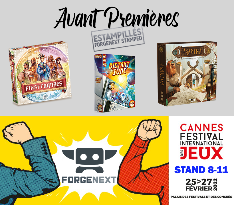 Venez découvrir en avant premières les prochains jeux estampillés Forgenext sur notre stand (8-11) sur notre stand à Cannes. 
<a href="/ericbvogel/">Eric B Vogel</a> / <a href="/garykimgames/">Gary Kim</a> / <a href="/IELLO_France/">IELLO</a> / <a href="/404editions/">404 éditions</a>  

#fijcannes #boardgame #jeuxdesociete #bgg #j2s
