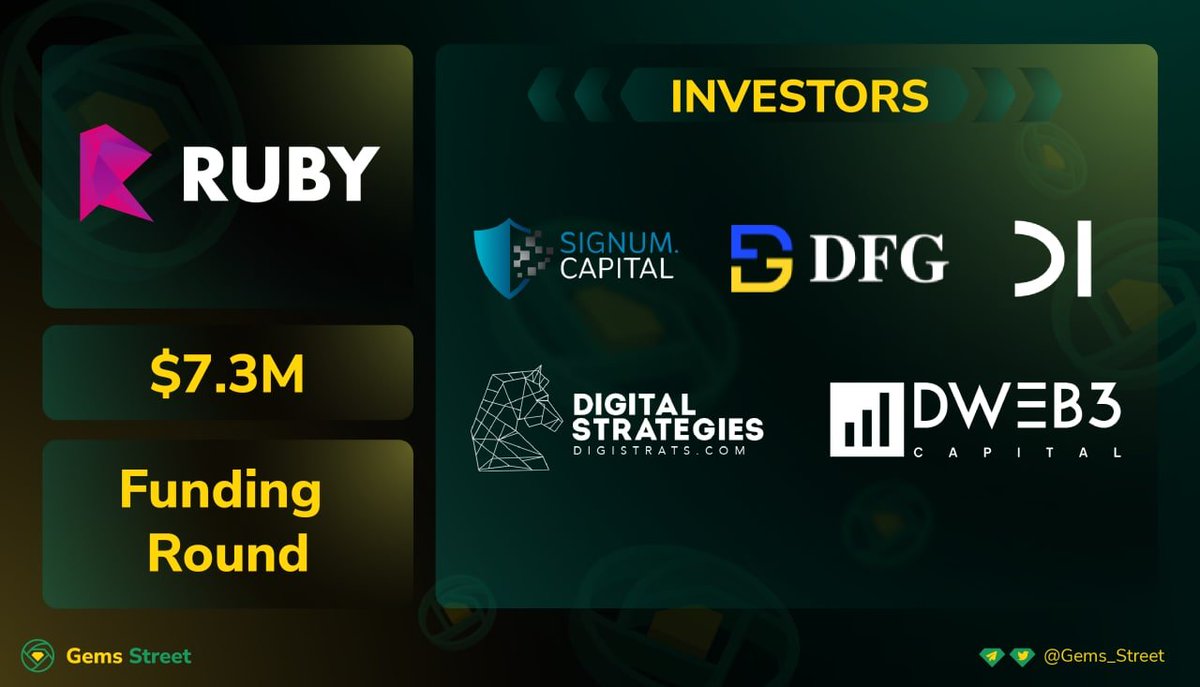 ⚡️ <a href="/RubyProtocol/">Ruby Protocol ♦️ $RUBY</a> - A NEW MODEL FOR #WEB3 - FRIENDLY DATA SHARING HAS RAISED $7.3M IN A FUNDING ROUND.

🔥This round was led by Digital Strategies, DFG Group, Signum Capital, D1 Ventures, Global Coin Research, Ocean Foundation, DWeb3 Capital, Maverick Global Ventures, and more.