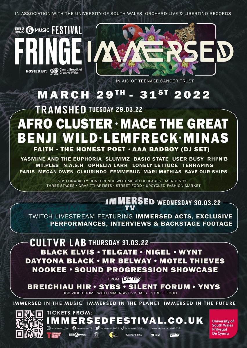 📣 Announced as part of the #6MusicFestival Fringe at @Immersed2022… @afrocluster | @macethegreat_ | @iambenjiwild | @LemFreck | @MinasSound | @blackelvisdiff | @TELGATEUK | @Wyntband | @DaytonaBlackUK | @TheHonestPoet8 | @SYBSband | @Silent_Forum & more 🗓 29/03/22-31/03/22