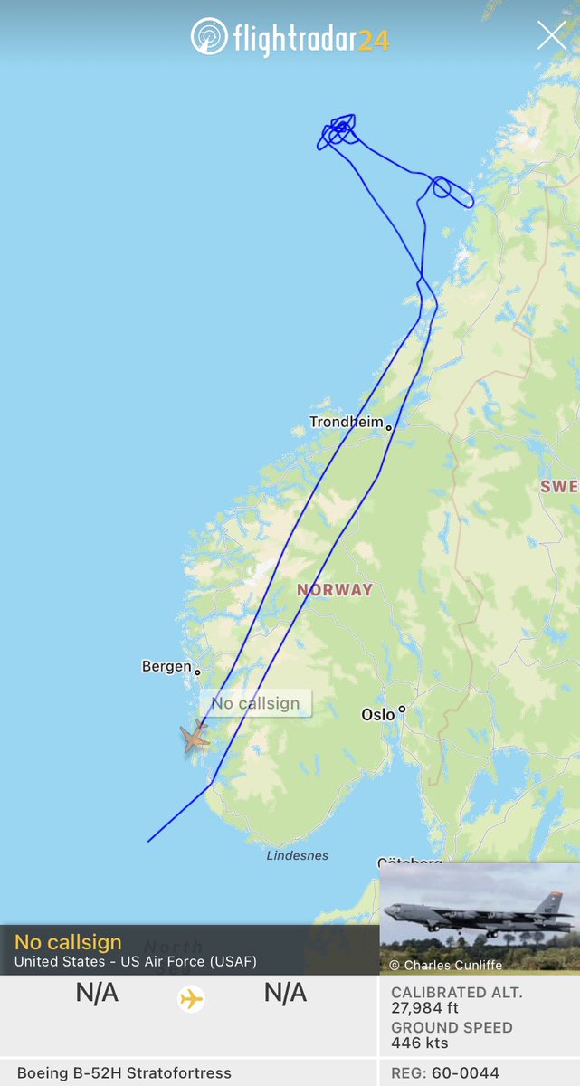 nukestrat's tweet photo. Curious. Almost identical flight pattern of B-52 #PLNDR31 61-0039 today and B-52 60-0044 yesterday. https://t.co/Xc5b3W8y26
