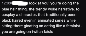 tink_tv_'s tweet photo. This guy tried saying that women shouldn't report/ban men in their chats for being rude to them because it's their own fault for attracting that attention for making certain content...when my community and I disagreed with him he proceeded to tell me (read 2nd screenshot) 😂🤦‍♀️ https://t.co/t6iKePAPMa