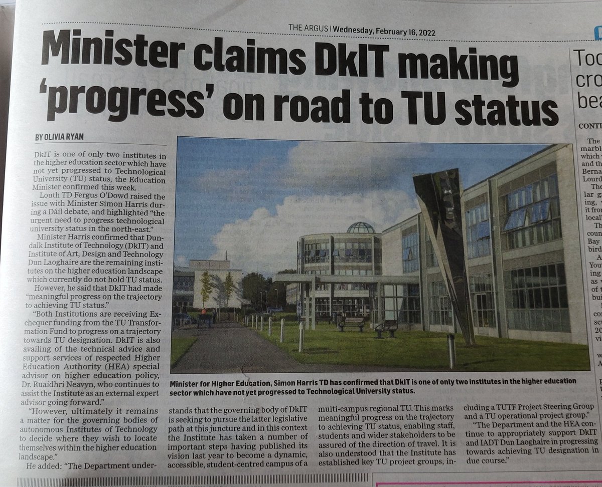While HEA involvement is welcome, it is a tragedy that the warnings staff raised for years regarding the foreseeable negative consequences of the DkIT President's office inexplicable refusal to negotiate with potential TU partner during this period of transformation were ignored.