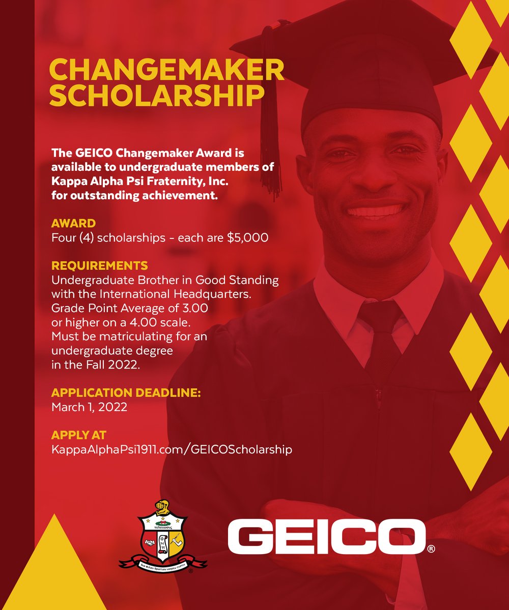 kapsi1911's tweet photo. Do not miss the opportunity to potential received one of the four $5000 GEICO Scholarships! Read the graphic and check the link in our Bio to learn more about the GEICO Changemaker Scholarships and their requirements. #achievement @GEICO https://t.co/eChvfMZVfD