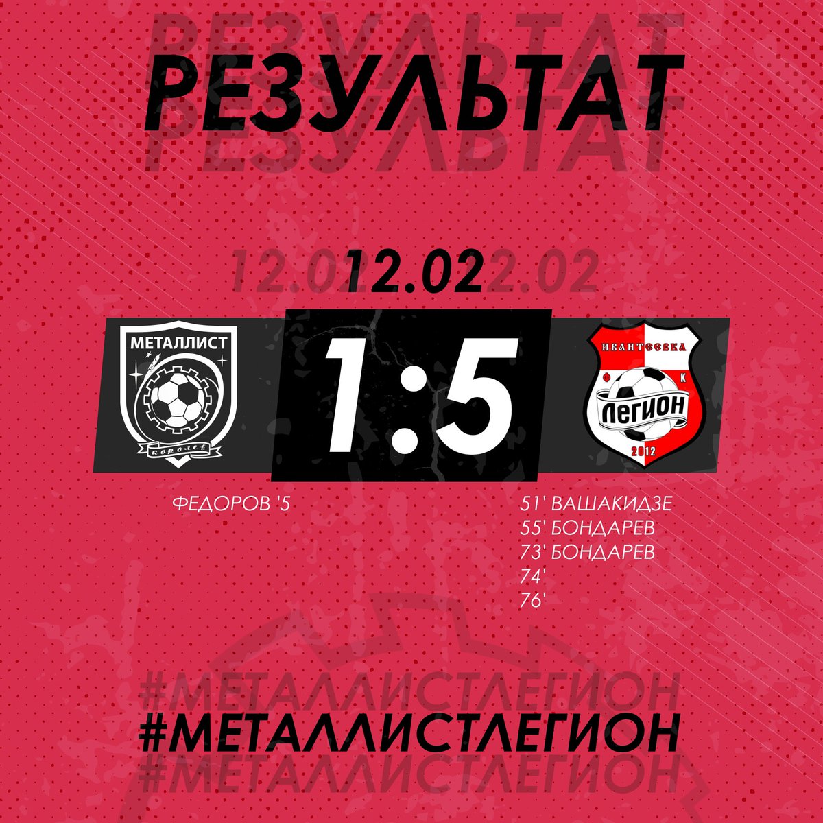 fcmk_official's tweet photo. В прошедшую субботу снова сыграли с «Легионом»

#МеталлистЛегион – 1:5

1:0 ⚽ 5' - Роман Федоров
1:1 ⚽ 51' - Денис Вашакидзе
1:2 ⚽ 55' - Борис Бондарев
1:3 ⚽ 73' - Борис Бондарев
1:4 ⚽ 74' - ?????
1:5 ⚽ 76' - ?????

🤝🏻 Товарищеский турнир - «Мытищинская Зима» https://t.co/Z873bOzXje