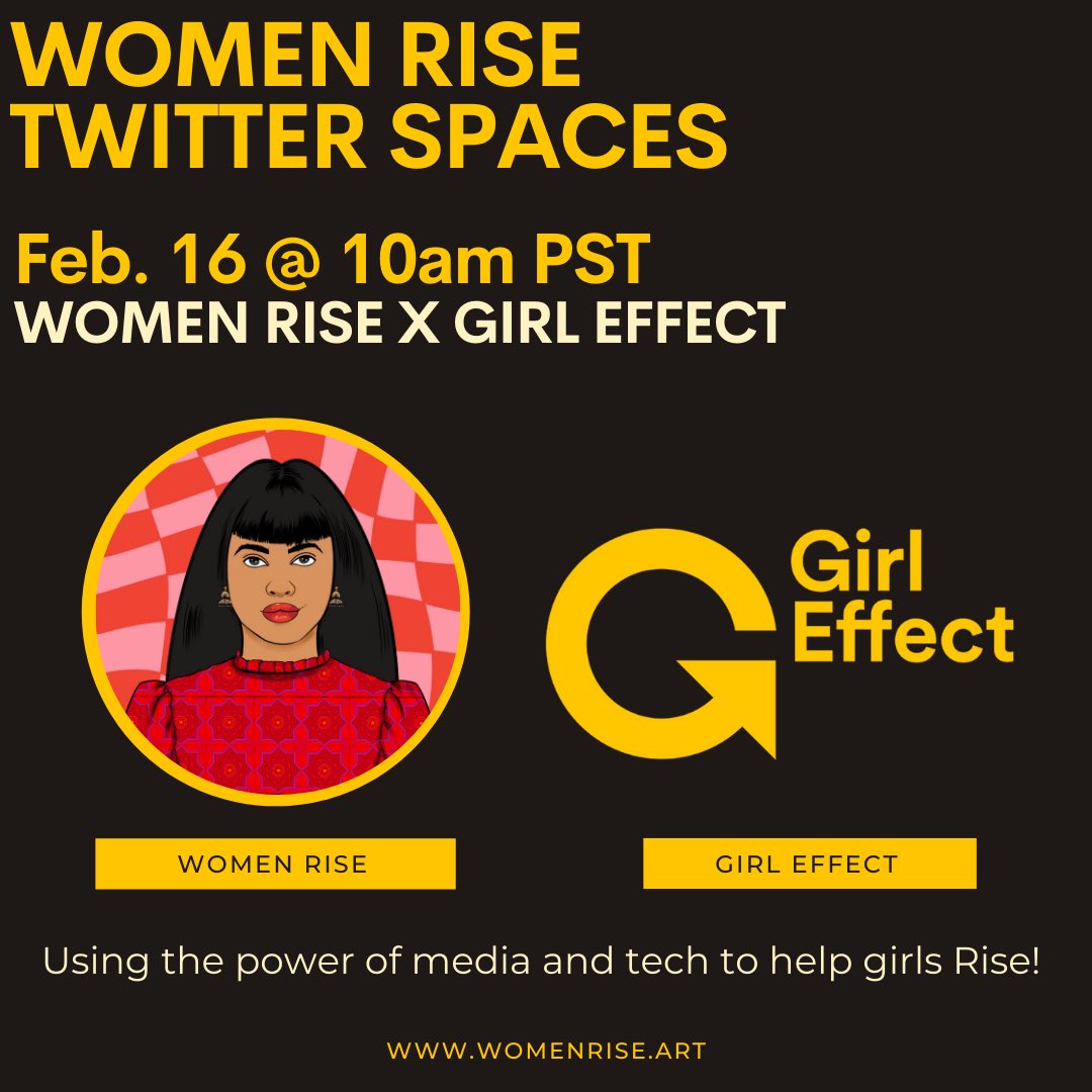 WomenriseNFT's tweet photo. We are looking forward to this conversation with the @girleffect team. 

☀️They are one of the organisations we have contributed to as part of our Road Map 1.0. They use the power of media and tech to help girls around the world RISE!✊🏽

https://t.co/DWu1g8O8kn https://t.co/bHdOCXh8I4