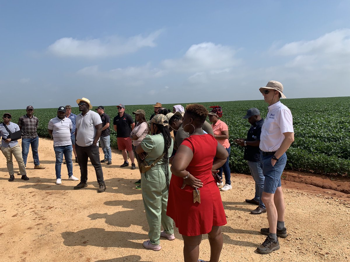 EMashatise's tweet photo. Wonderful farm visit today by #AAQ students. The mixed farm on the outskirts of Jo’burg, grows 1500ha of maize, 500ha soybeans, 1000 beef cattle and 1.1million broiler birds per cycle. Very well managed high tech farm @dr_andy_wilcox @HarperAdamsUni @AGCOcorp https://t.co/W7LWxqguF1