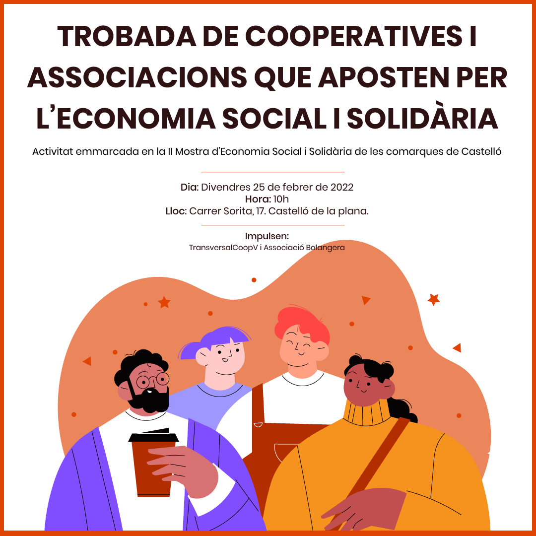 😍 Animeu-vos a participar i crear xarxa amb altres empreses i associacions que treballen per impulsar l'economia social i solidària al nostre territori 🌱.

📆 Divendres 25 FEB
⏰ 10h
📍 Carrer Sorita, 17 (Castelló de la Plana)
👉 Impulsa: <a href="/ABolangera/">Associació Bolangera</a> i TransversalCoopV

#ESS