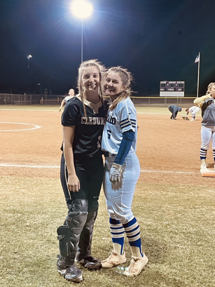ExcelEliteDFW's tweet photo. We love about High School softball! A's teammates C/SS Autumn Bias @HighCleburne @NTCCSOFTBALL committ and C/2B @AudreyRowe11 Alvarado HS @LU_softball committ face each other in their senior season opener! #AsallDay #thegameknows https://t.co/XOjGXQhvei