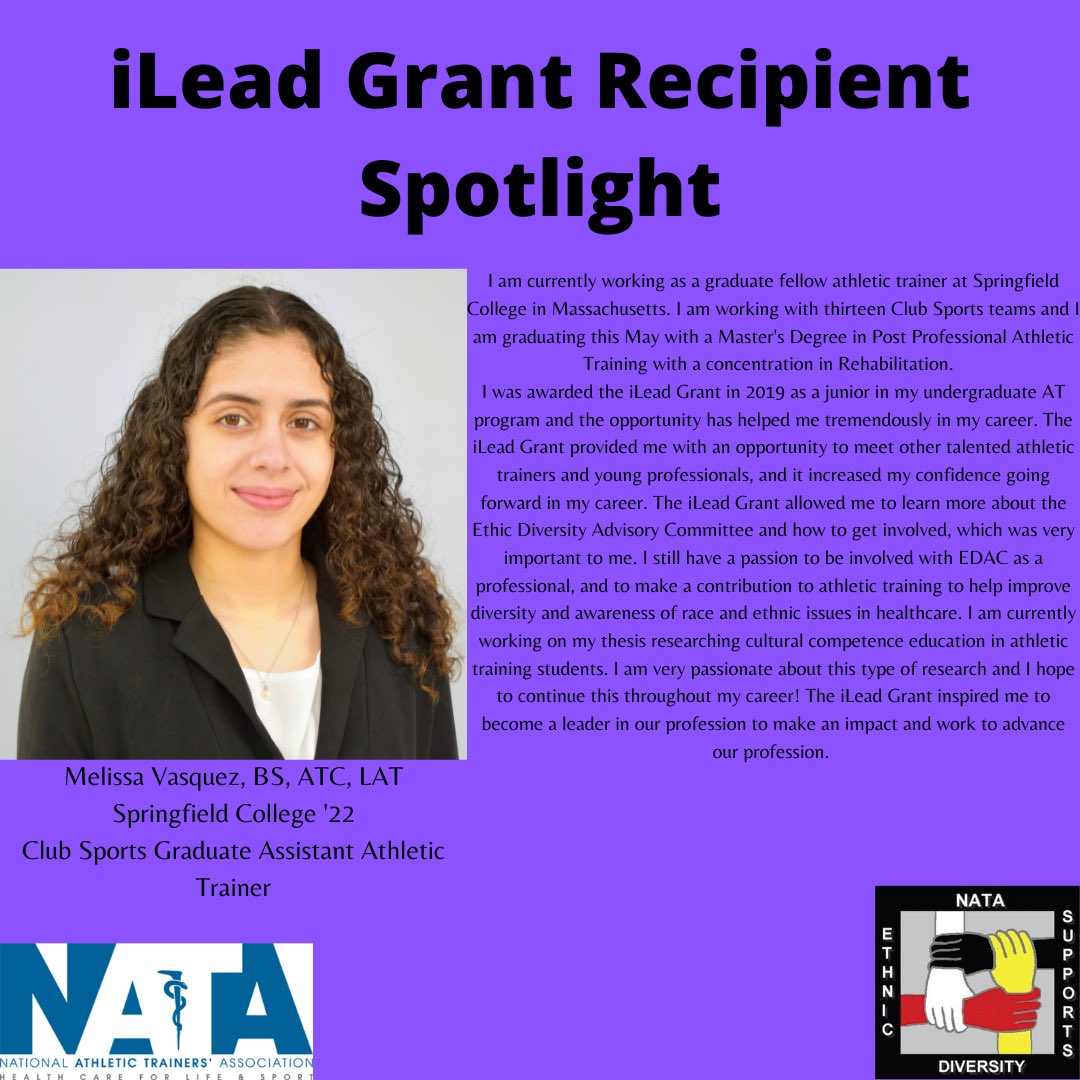 We would like you all to meet Melissa Vasquez, one of our previously awarded iLead Grant Recipients. To learn more about iLead, please follow the link: nata.org/professional-i… #EDAC365 #EDAC4ALL