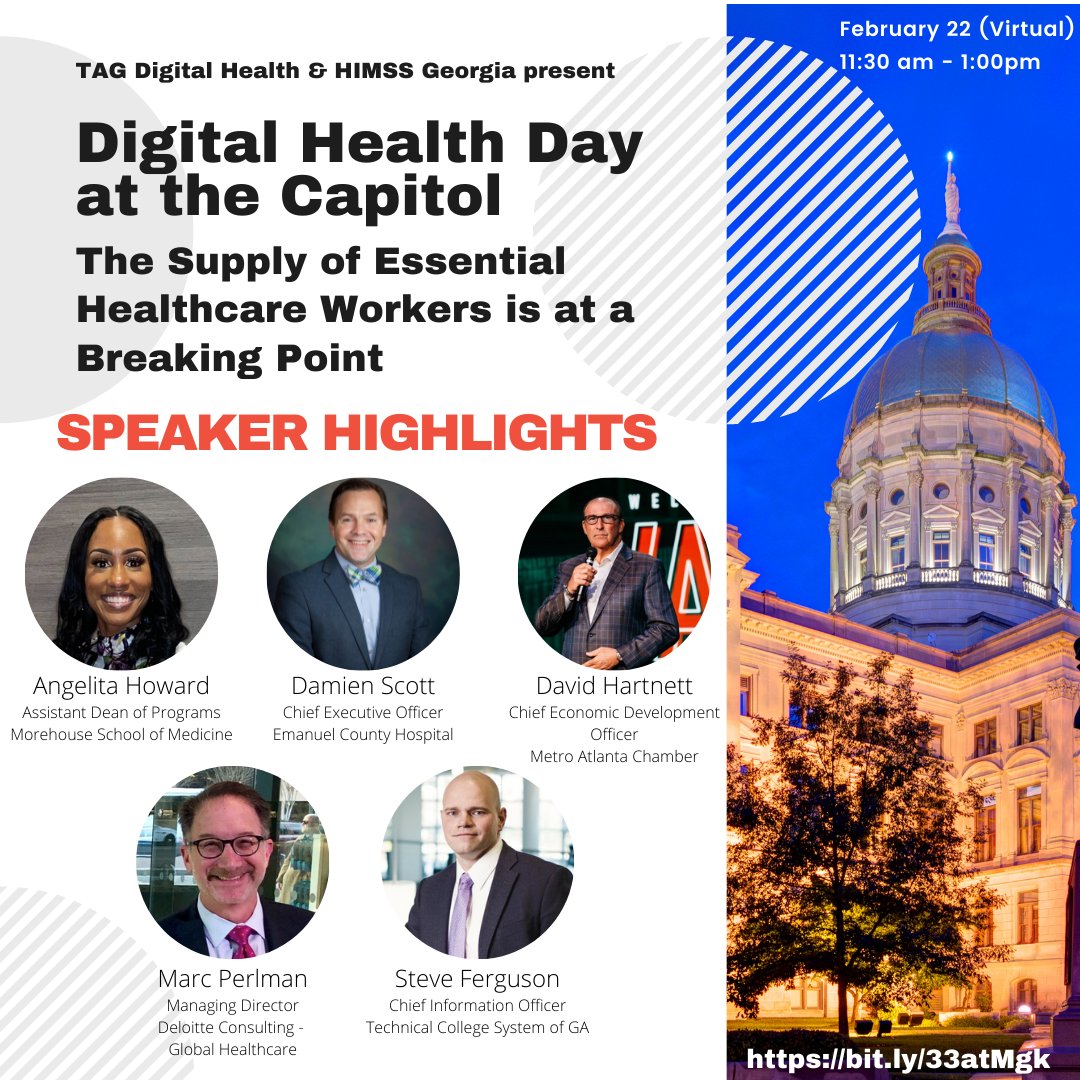 TAGDigitalHlth's tweet photo. Only 1 wk left to register for Digital Health Day at the Capitol, 2/22.  
Hear panel of 5 renowned healthcare professionals discuss "The Supply of Essential Healthcare Workers is at a Breaking Point." 
Virtual only: https://t.co/RuyOrg1yDU
#essentialworkers #healthcare #digital https://t.co/umvy77U9eT