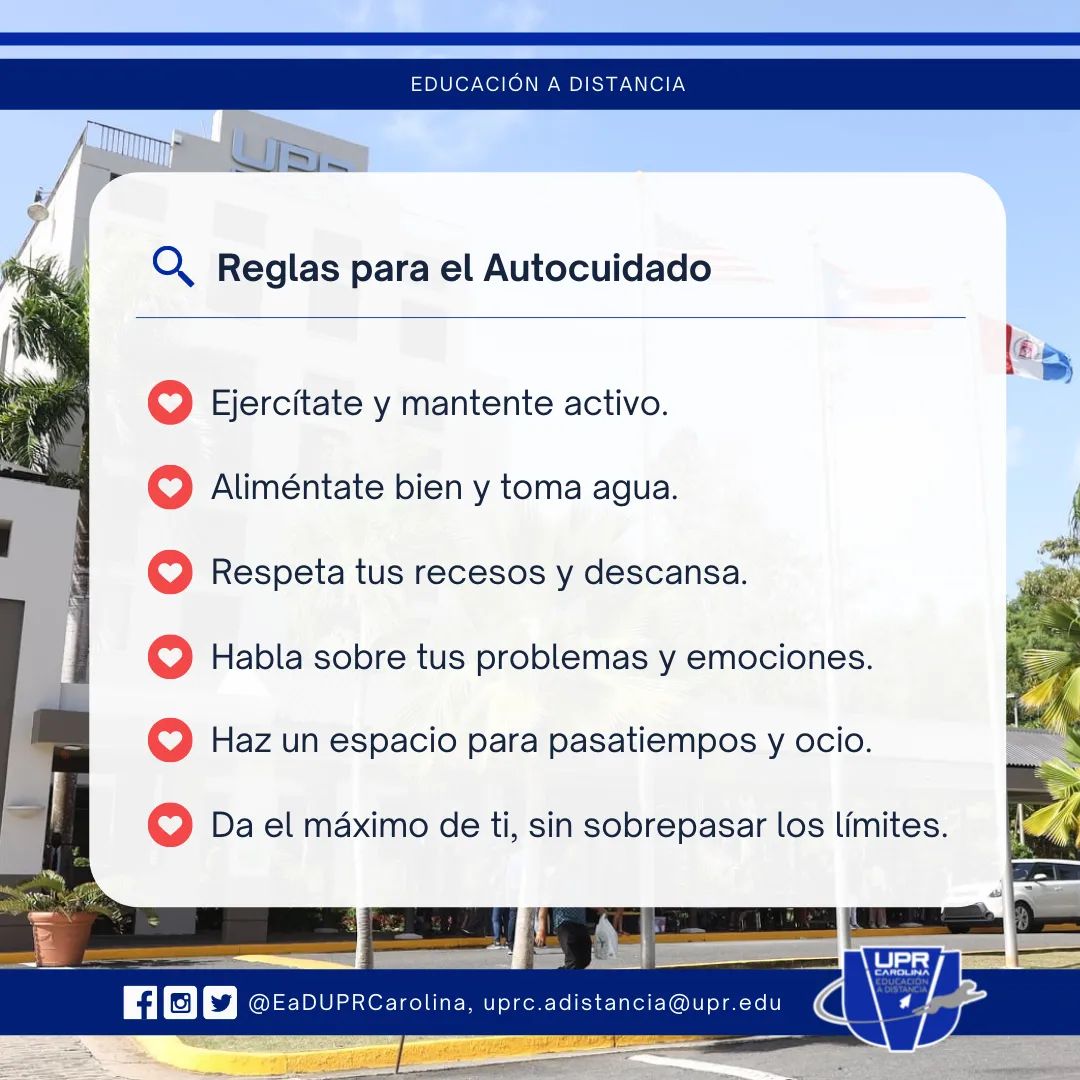 #Jaguar, el autocuidado es clave para mantener un estilo de vida balanceado y fomentar el éxito académico. Aquí te traemos 6 pasos para comenzar a amarte y cuidarte más. 💙🐆

#JaguaresSiempre #UPRCA #UPRCarolina
<a href="/infoalerta/">Biblioteca UPRC</a> <a href="/CGEUPRCa/">CGE UPR Carolina</a> <a href="/UPRCA_Informa/">UPR Carolina Informa</a> <a href="/ComeJaguar/">Come Jaguar</a> <a href="/DECEPUPRCA/">DECEP UPRCA</a>
