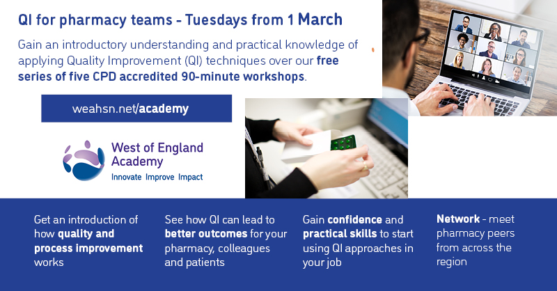 Are you a #pharmacist or #pharmacytechnician? Want to use QI approaches? Why not join our free #QualityImprovement series - 5 standalone evening workshops or join the series. 

Book now: eventbrite.co.uk/e/qi-for-pharm… 

Pls share: <a href="/BNSSG_THub/">BNSSG Training Hub</a> <a href="/NBT_QSIT/">Quality Safety Improvement Team</a> <a href="/gsqia/">GSQIA 💙</a> #WEAHSNAcademy #QITwitter