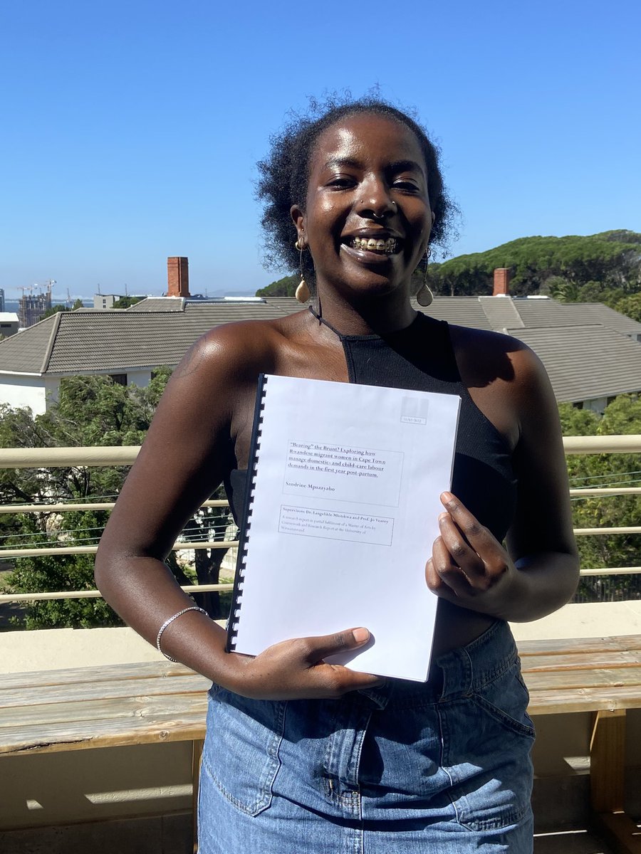 tweeting this with sheer exhaustion but proud to say that yday i submitted my Master’s thesis called “Bearing the Brunt? How Rwandese migrant women in Cape Town manage domestic- and child-care labour demands in the first year postpartum.”