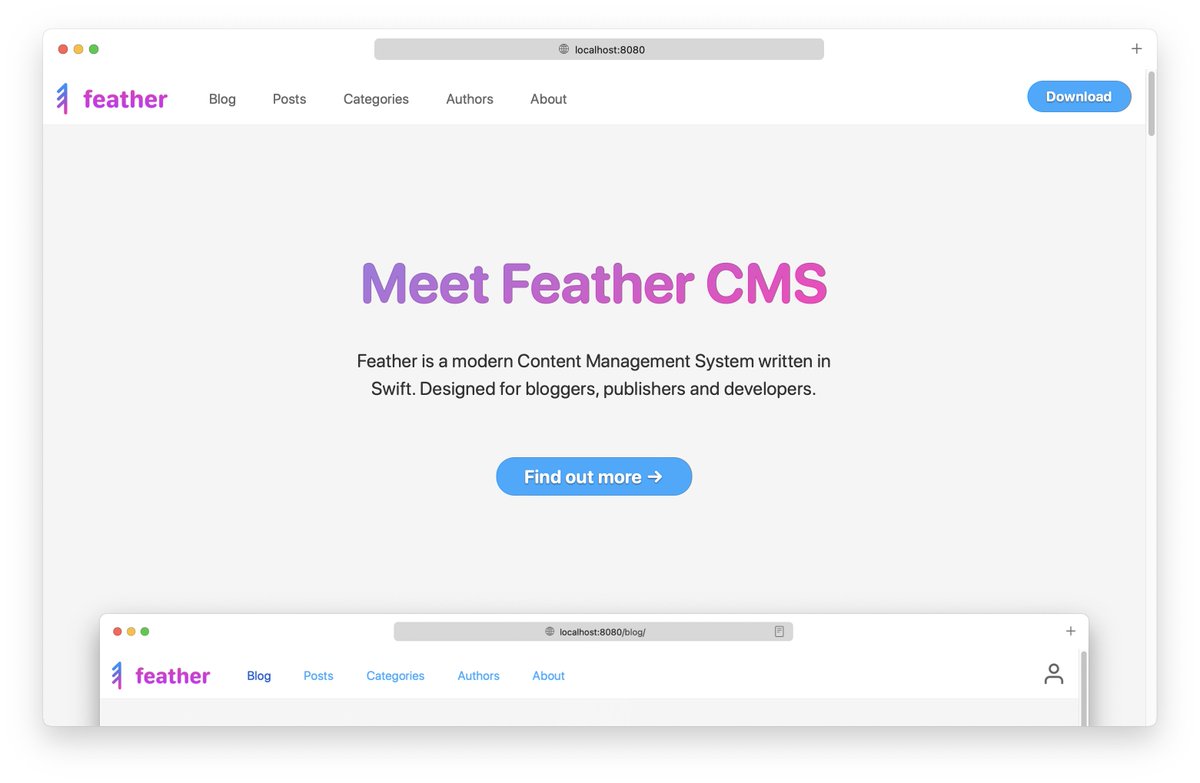 tiborbodecs's tweet image. What do you think? 🤔

FYI: This is going to be the landing page for Feather CMS. 🪶

#SwiftLang #codevapor #FeatherCMS #HTML #CSS