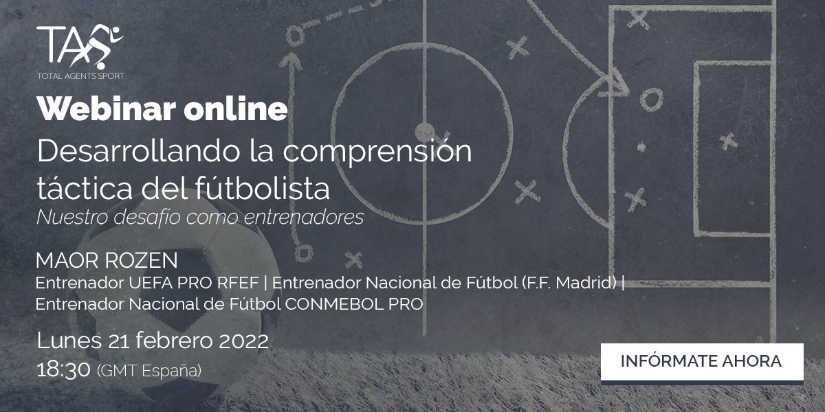 AgentsSport's tweet photo. Maor Rozen @MaorRozen16 nos hablará el próximo lunes 21 sobre el desafío del entrenador de cómo desarrollar la comprensión táctica en el jugador.

Reserva tu plaza ya mismo en este webinar online:

https://t.co/cuav8yIftw https://t.co/rag2YmWrr0