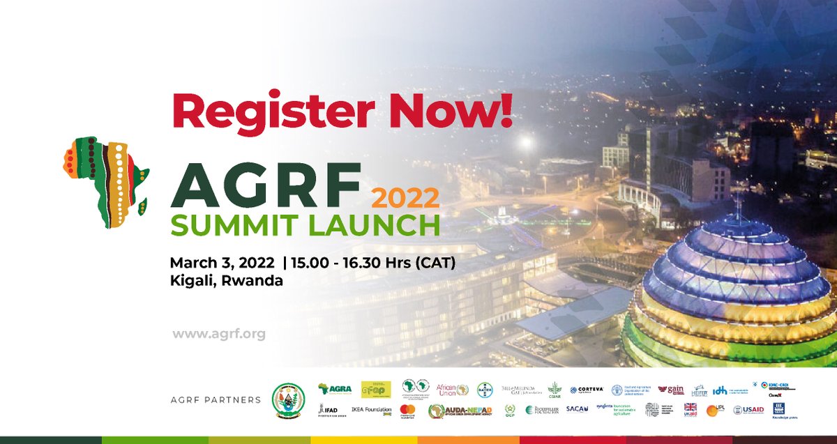 Click the link to book your place at the LAUNCH of the AGRF 2022 Summit on 3rd March 2022. Tune in to hear this year's theme, objectives &amp; action tracks: bit.ly/34DNW33 #foodsystems #AGRF2022