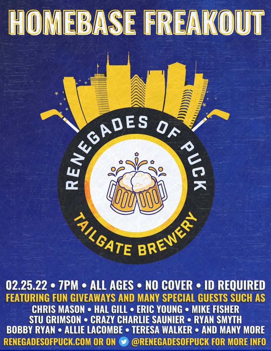 RenegadesOfPuck's tweet photo. Tonight at 8 on @NC5 plus Sportsline w/@JonBurton32 in studio will be @CrazyCharlie615 &amp; @TheEricYoung talking #HomebaseFreakout @TailGateBrewery!
Tune in for the Essence of #NoHalfSteppin! https://t.co/U59tNyDwNk