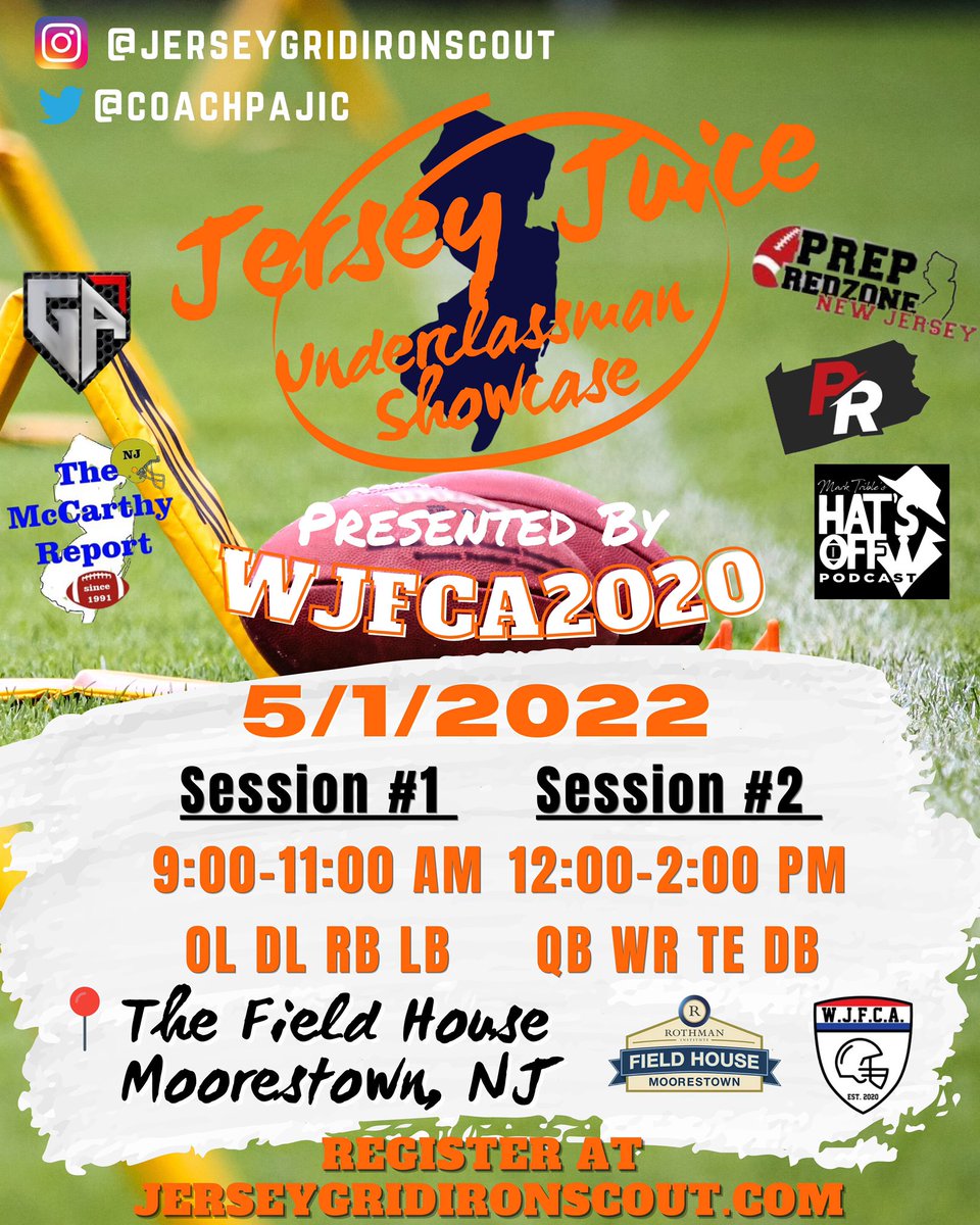 🚨Jersey Gridiron Scout Underclassman Showcase Presented by @WJFCA2020 ‼️ 🚨Registration is LIVE‼️ jerseygridironscout.com/About%20Us 🚨’23 ‘24 & ‘25 Classes #JerseyJuice 🔸🔹🔸 #NCAAEvaluationPeriod 🚨Biggest RECRUITING Event in Tri-State Area NJ, PA, NY, DE, MD‼️ @kminnicksports