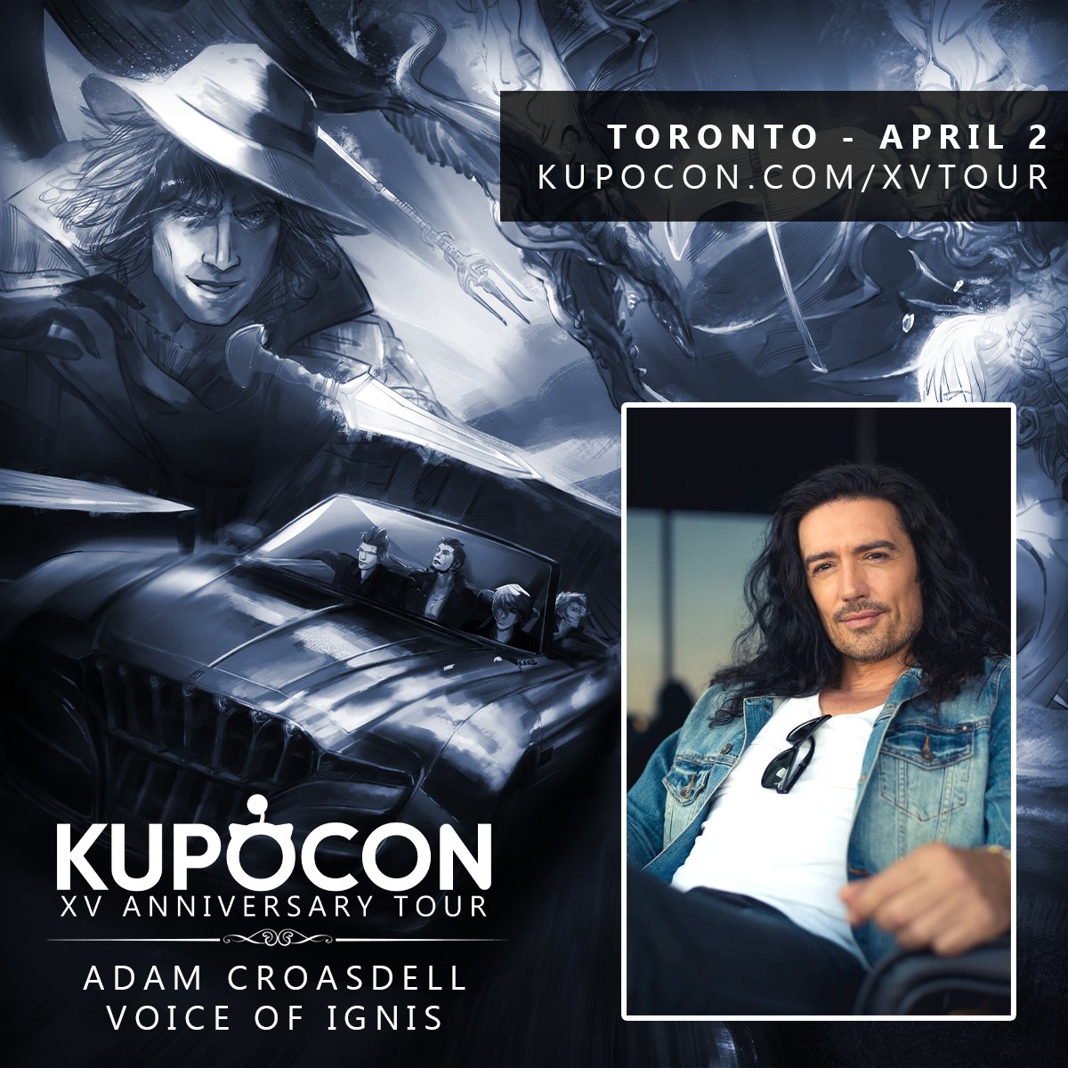 KupoConEN's tweet photo. Announcing our guest of honour for the Final Fantasy XV - Anniversary Event [Toronto] on April 2: @ACroasdell, the voice of Ignis. Join us for this intimate evening social event. https://t.co/AParkdWMNR #FFXVTour https://t.co/uSzbJ8du4H
