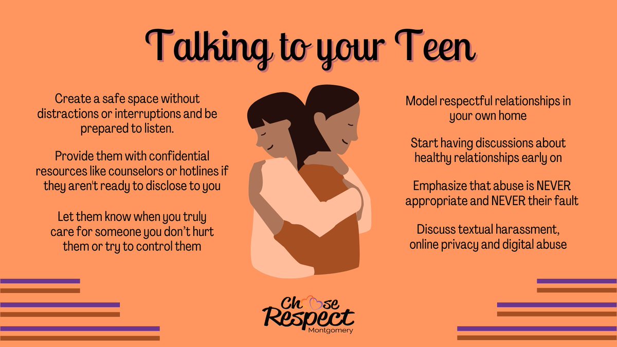 It's Teen Dating Violence Awareness Month. Here are some tips on talking to your teens about abuse. <a href="/MCPS/">MCPS</a>  <a href="/MontgomeryCoMD/">Montgomery County MD Government</a> <a href="/MCC_PTA/">MCCPTA</a> <a href="/mocoboe/">Moco BOE</a> Need resources? montgomerycountymd.gov/fjc/chooseresp… #tdvam
