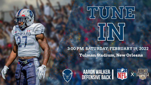 HUBISONFOOTBALL's tweet photo. Tune in to watch our guy Aaron Walker perform in the 2022 HBCU Legacy Bowl!ππ₯
πSaturday, February 19, 3:00 PM @ Yulman Stadium https://t.co/oLvaN6WWHp