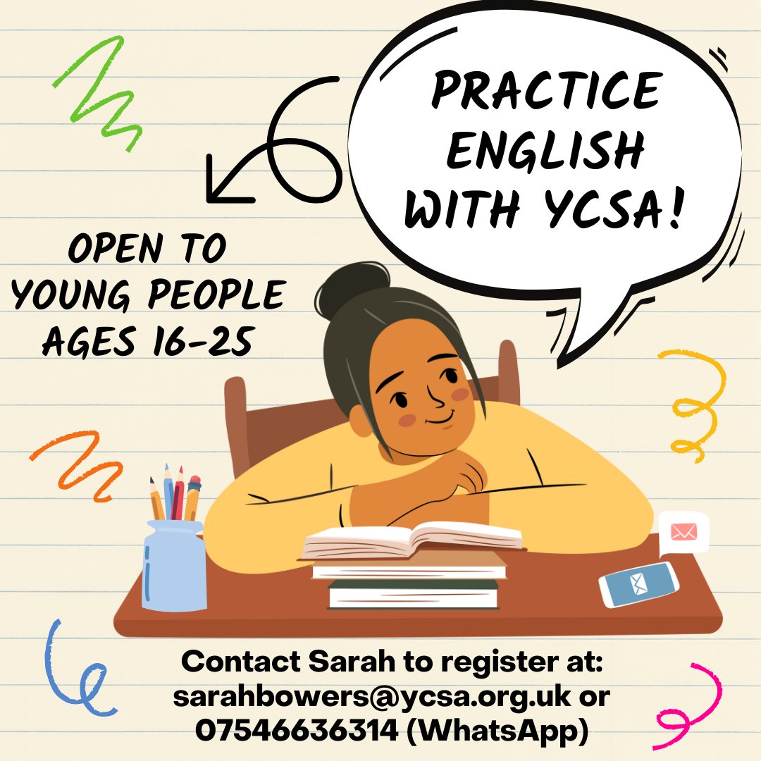 YCSA_Youth's tweet photo. Are you looking for a fun and informal space to practice English?
Are you between the ages of 16-25 & identify as a refugee or an asylum seeker?
If so, contact us today to learn more about joining one of our English Conversation Groups!โคต๏ธ
#BMEGlasgow #LearnEnglish #YCSA https://t.co/FjK9A18kBG