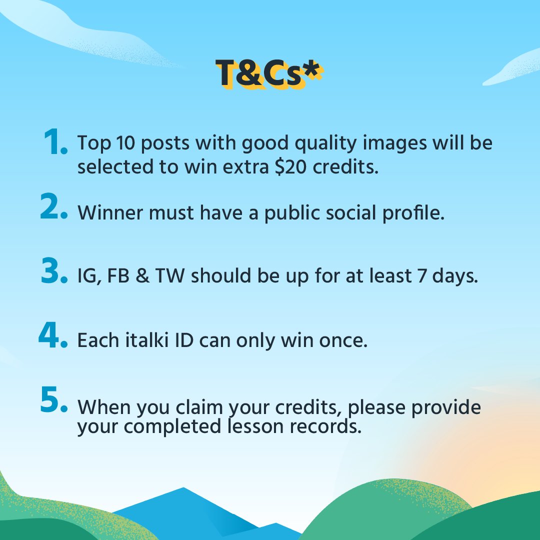italki's tweet photo. Win $5 #italki credits ๐ And an extra $20 for a few overachievers! #italkiLanguageChallenge
Entry? Simple! Everyone that follows our giveaway rules will win. Sign up here: https://t.co/6MV1aR7M4V https://t.co/QoWVIOrSpN