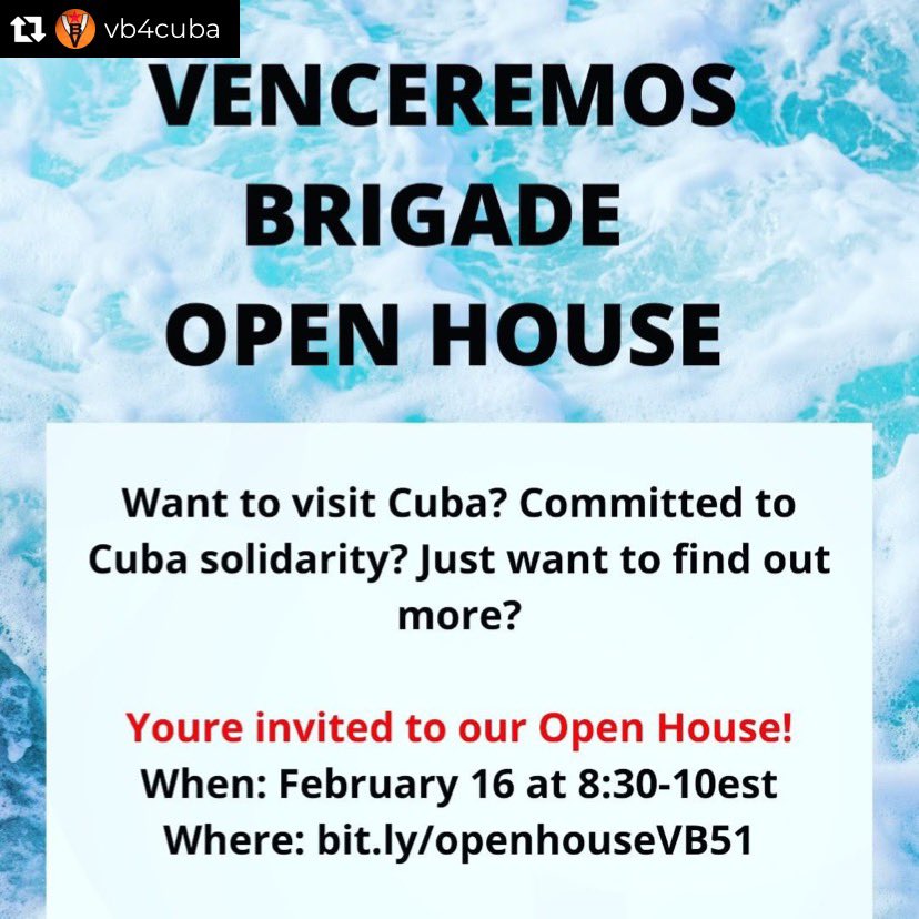 ProLibertadfc's tweet photo. Today! Go to Cuba with the Venceremos Brigade! See the REVOLUTION for yourselves on the 51st annual Venceremos Brigade! #vb4cuba #unblockcuba #endtheblockade #puertoricoconcuba https://t.co/u7efnU41mh