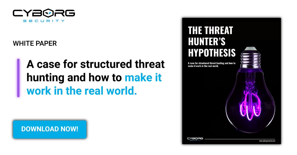 CyborgSecInc's tweet photo. Learn why existing tools simply don't work for hunt teams, and why structured #threathunting is the most effective way to operate.

Access the #whitepaper now 👇
https://t.co/9U1CiLRpB8

#infosec #informationsecurity #threatintelligence #artificialintelligence #ai #cybersecurity https://t.co/Q7BzfY5nNA