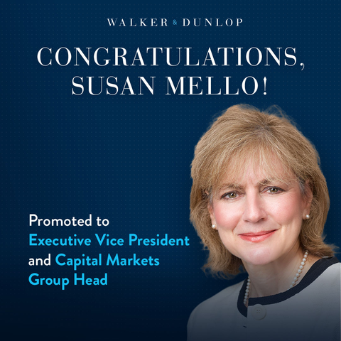 WalkerDunlop's tweet photo. Congratulations to Susan Mello!

Susan Mello has been promoted to Executive Vice President and will continue to lead our Capital Markets platform.

To learn more about our fantastic financial results, visit our investor site: https://t.co/QjA6jeJUi1

#WorkWithWalker #CRE https://t.co/UQfZVA6a7t