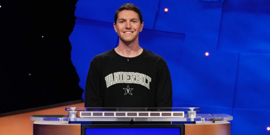 VUEngineering's tweet photo. Engineering senior @samblum17 will represent @VanderbiltU in the @Jeopardy! National College Championship TONIGHT! Go Sam! https://t.co/f3NcUeOwwl https://t.co/swlG1m0nrR