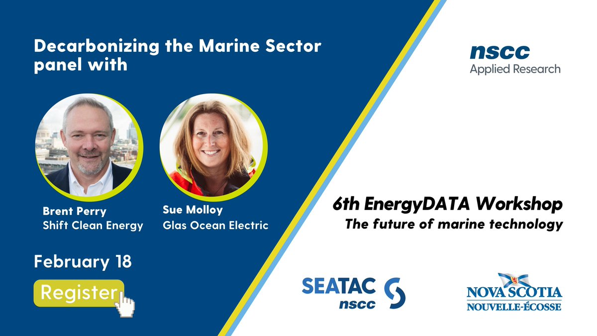 NSCCResearch's tweet photo. Hear experts @suemolloy from @GlasOceanElec and 𝗕𝗿𝗲𝗻𝘁 𝗣𝗲𝗿𝗿𝘆 from @we_are_shift discuss the ways they're working to decarbonize the marine sector this Friday at the 6th EnergyDATA Workshop.
Register: https://t.co/7ZeeBP5nVU
#freeevent #cleanmarine https://t.co/bYqd8knrpL