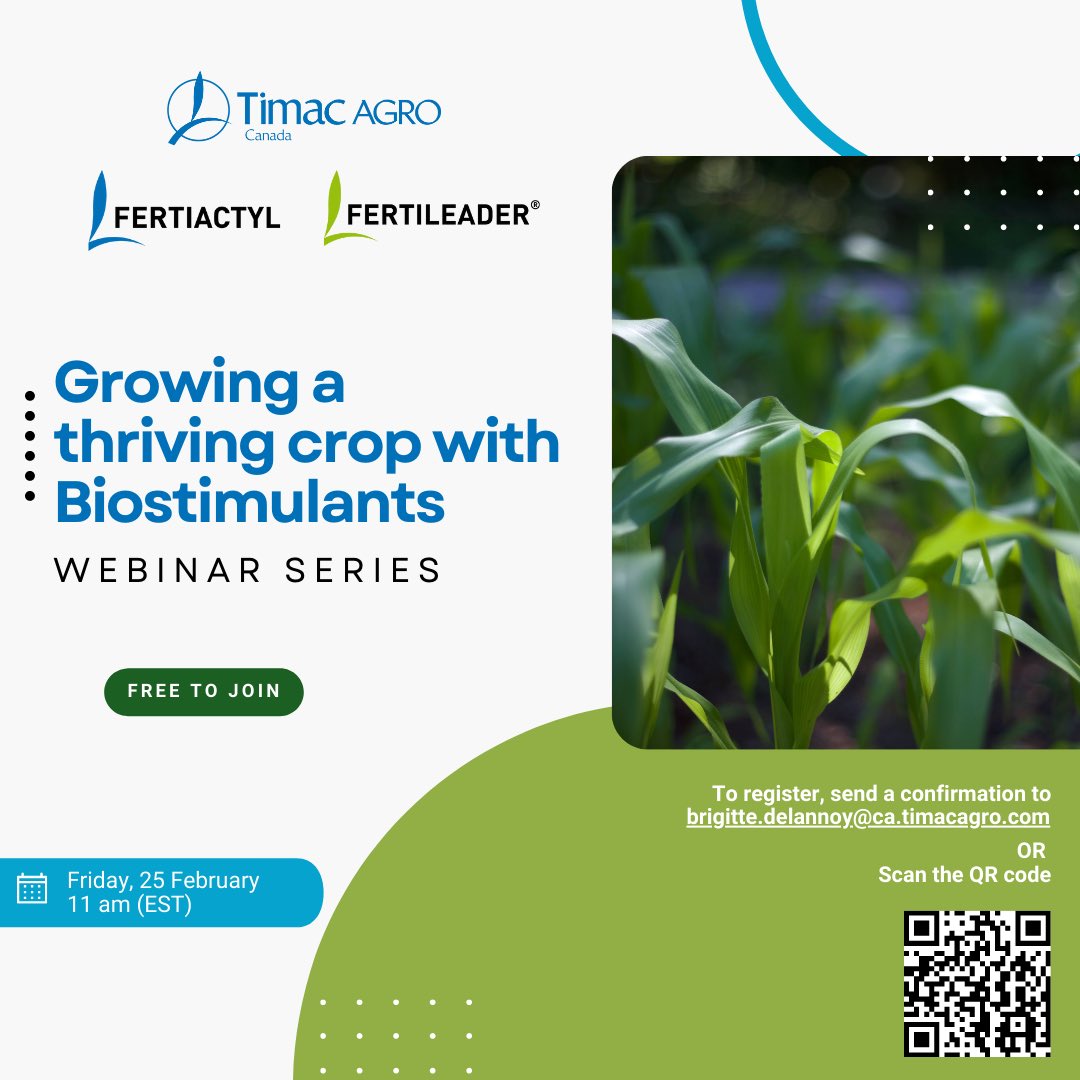 TimacAgroCanada's tweet image. Kick-off the new year in farming by joining our team's 2022 webinar series! 🌱🖥

Our first of three webinars: "Protect Your Nitrogen Investment" will be this Friday at 11am EST! To register please email brigitte.delannoy@ca.timacagro.com

ca.timacagro.com #AgTwitter