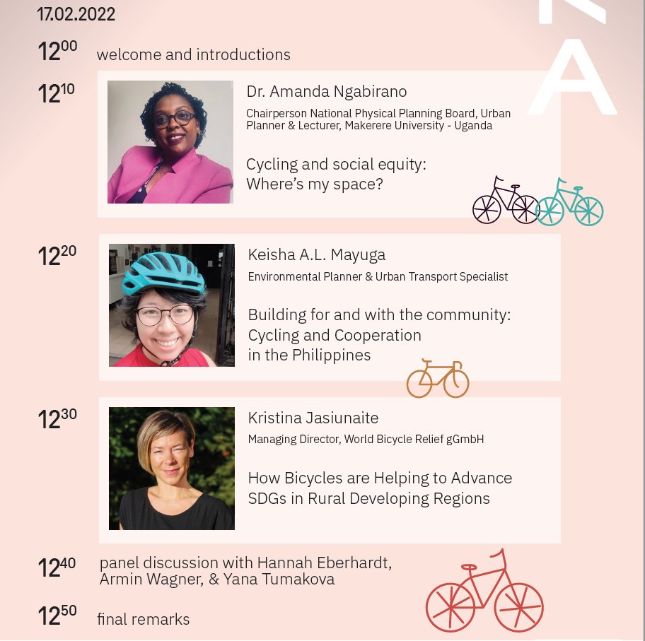 vmk_hd's tweet photo. Vorträge und Podiumsdiskussion "#Cycling and Social #Equity – An International Perspective" 
17.2. 12-13h online @HKAnews 
mit spanndenden Referentinnen, u.a. aus #Uganda + den #Philippinen 😊
im Anschluss "Was können wir in D daraus lernen?" mit @vmk_hd 

https://t.co/4ehkKqCs8y https://t.co/5MThup78Wi