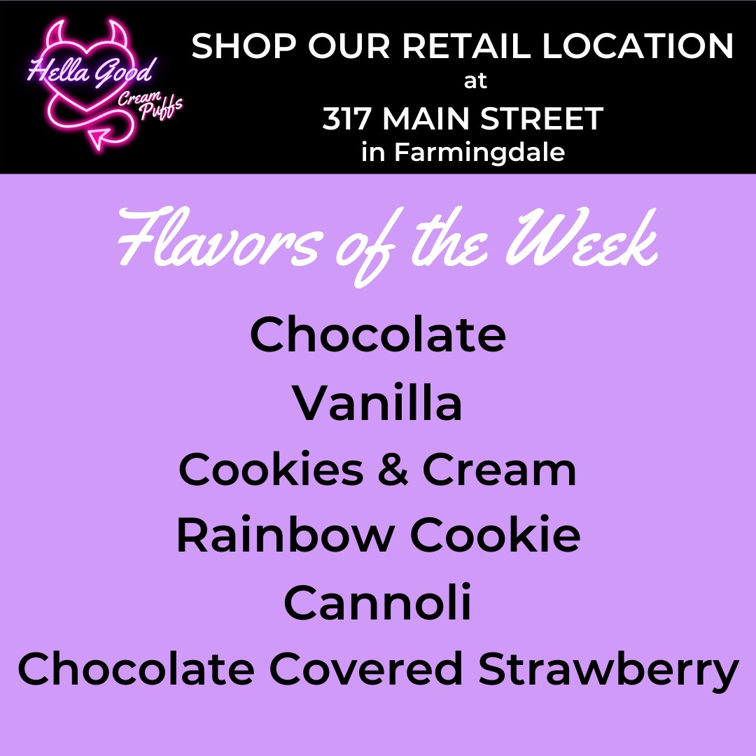 PlainviewPuffs's tweet photo. Happy Wednesday! 🙌

Come by and pick up your favorite flavor (or all 6)! 👀

#hellagoodpuffs #longislandfoodies #317mainstreet https://t.co/nm7YQkQLNY