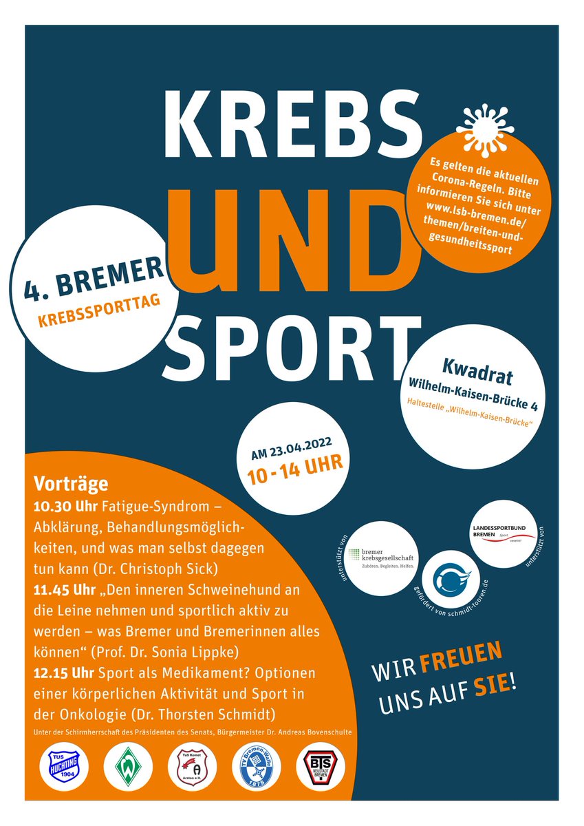 Interessierte können sich den  4. Aktionstag Sport und Krebs vom @lsbbremen , der #Bremer Krebsgesellschaft und Sportvereinen gerne vormerken. Eine Teilnahme ist kostenlos: Weitere Infos: bit.ly/3ooj9ha @DOSB_Sportentw @DKG_Berlin <a href="/sgfv_bremen/">Senatorin für Gesundheit Frauen Verbraucherschutz</a>