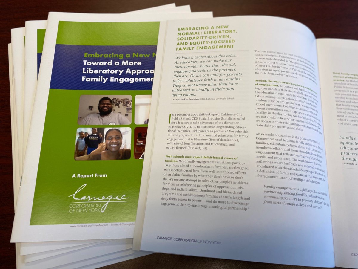 Thx @CarnegieCorp for the copies of “𝗘𝗺𝗯𝗿𝗮𝗰𝗶𝗻𝗴 𝗮 𝗡𝗲𝘄 𝗡𝗼𝗿𝗺𝗮𝗹” by @karen_mapp, @eyalbergman. Essential reading for our team as we bring dual capacity-building framework to life via family literacy, engagement, & leadership. Learn more → familieslearning.org