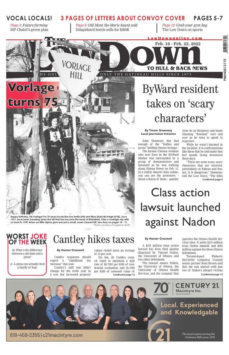 A former Chelsea resident stands up for his new ByWard neighbourhood, a class action lawsuit against disgraced Dr. Vincent Nadon seeks more complaintants, and Cantley taxes are up about 13 per cent. All that and more in this week's Low Down, pick up a copy today!